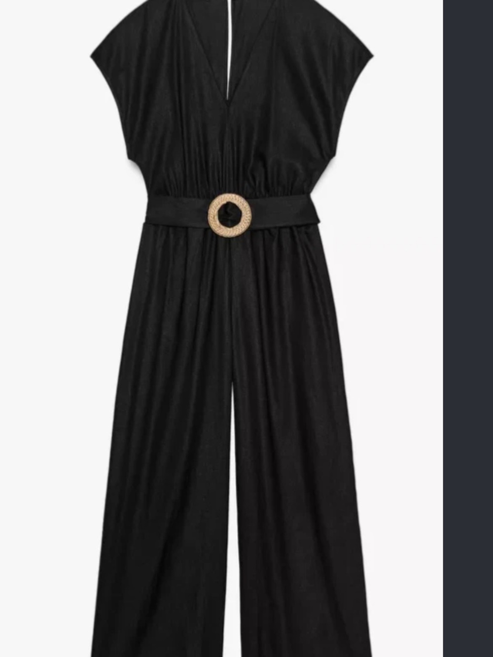 Zara Belted Black Linen V Neck Jumpsuit